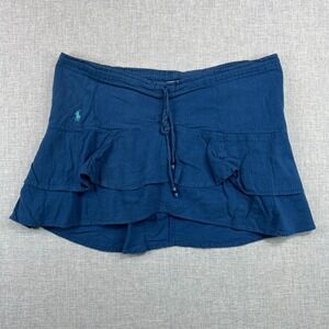 Vintage Ralph Lauren Ruffled Mini Skirt Womens Small Blue Beaded Beach Cover Up